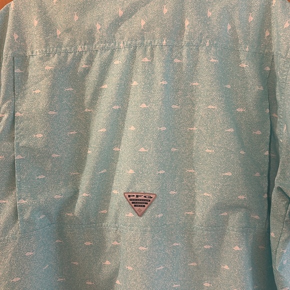 Columbia PFG Men's Fish Print Short Sleeve Button Down Shirt Teal Green Large - Picture 11 of 12